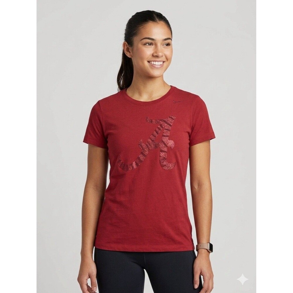 Nike Alabama Crimson Tide Glitter Logo Slim Fit T-Shirt Crimson Red Womens Large